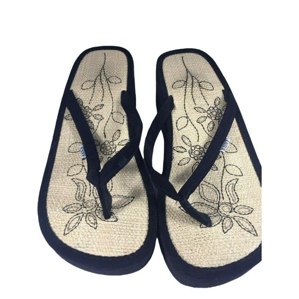 ESNY Womens Floral Flip Flop Platform Wedge Sandals Shoes Thongs
